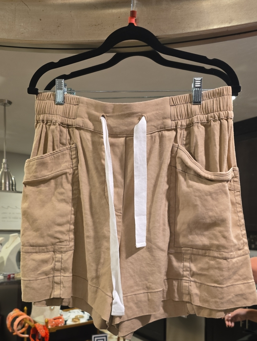 Maeve Beige Cargo Drawstring Shorts